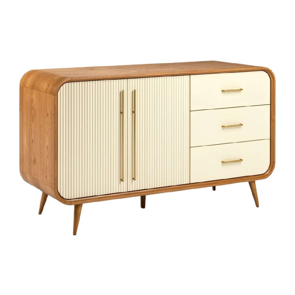 **Mebel z drewna i MDF z wstawkami w kolorze beżowym**